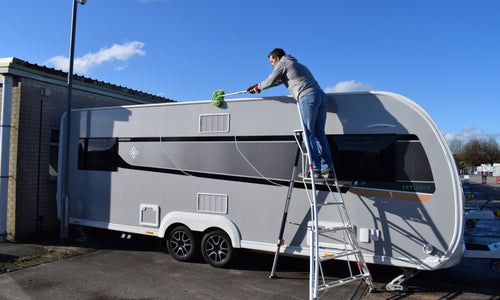 Cleaning Your Caravan the Safe Way with a Henchman Tripod Ladder